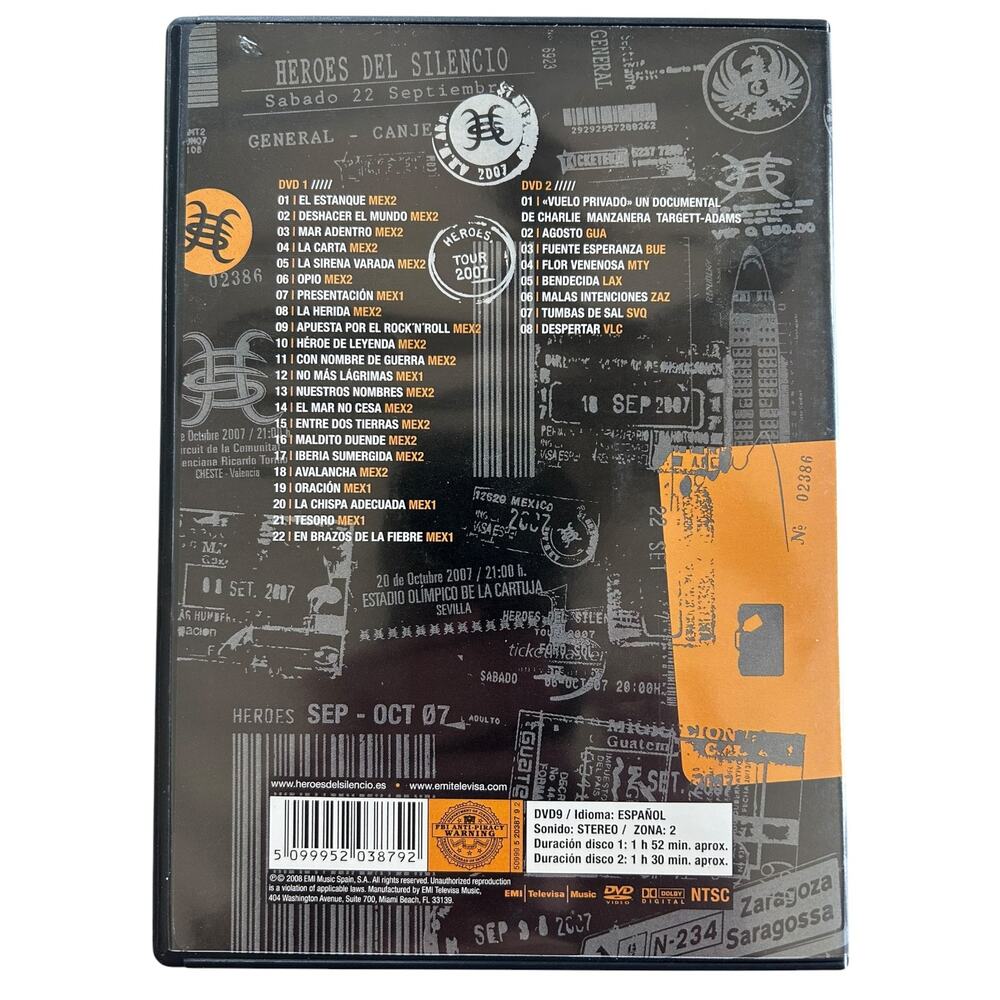 HTF OOP Héroes Del Silencio Tour 2007 2 DVD Concert Mexico DF Documentary NTSC - Picture 2 of 4